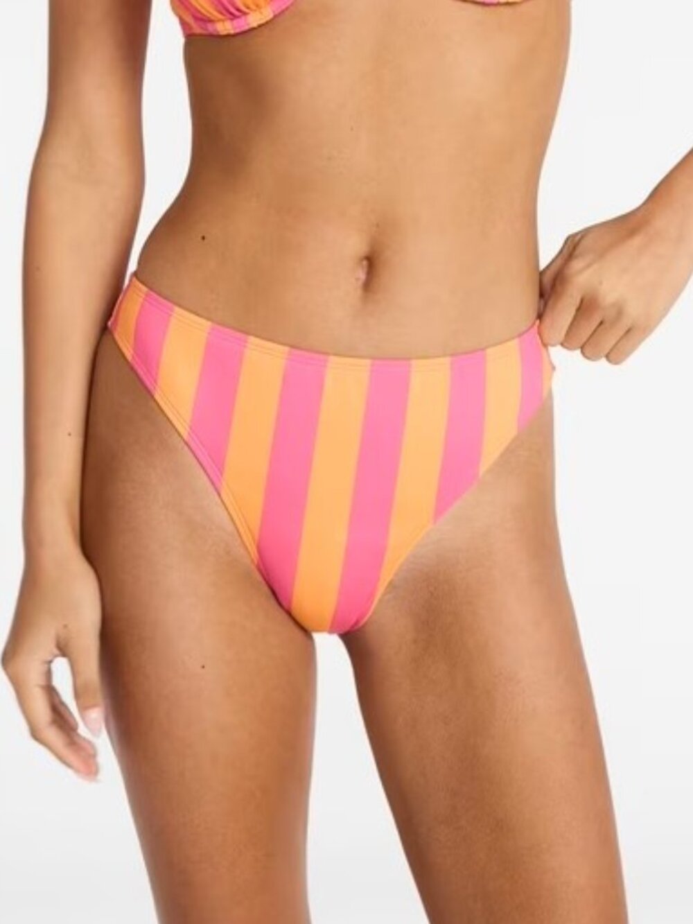 No Boundaries Pink Orange Striped Mid-Rise Bikini Bottoms -New Size XL 16-18